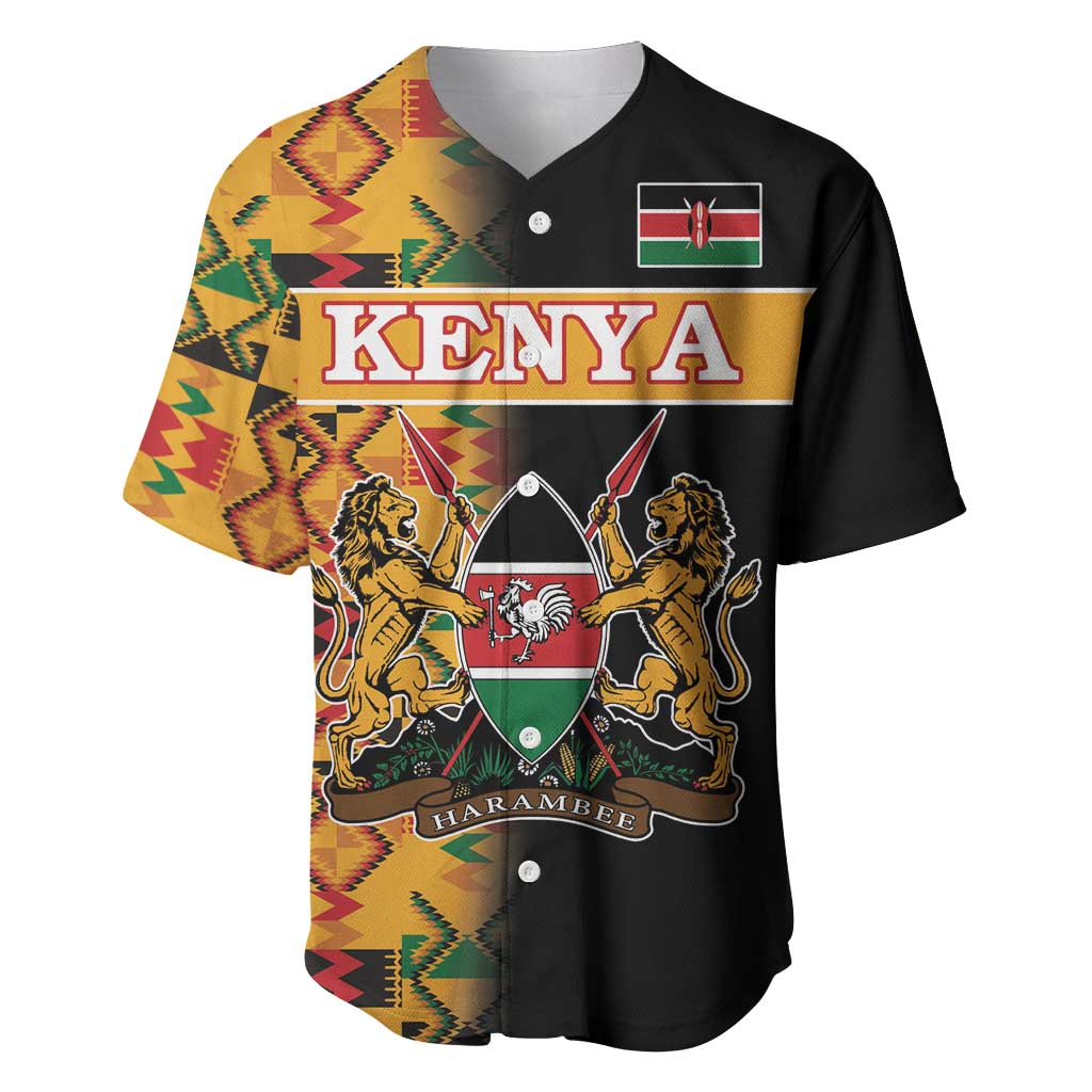 Custom Afro Kenya Coat Of Arms Baseball Jersey With Kente Patterns