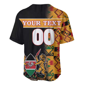 Custom Afro Kenya Coat Of Arms Baseball Jersey With Kente Patterns