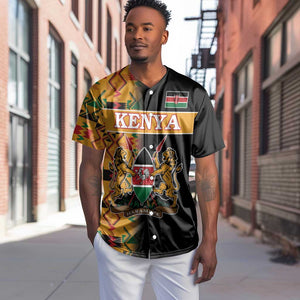 Custom Afro Kenya Coat Of Arms Baseball Jersey With Kente Patterns