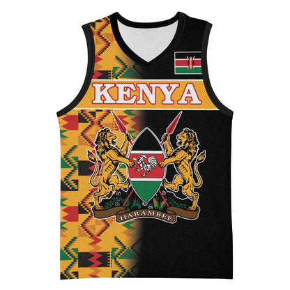 Custom Afro Kenya Coat Of Arms Basketball Jersey With Kente Patterns LT18