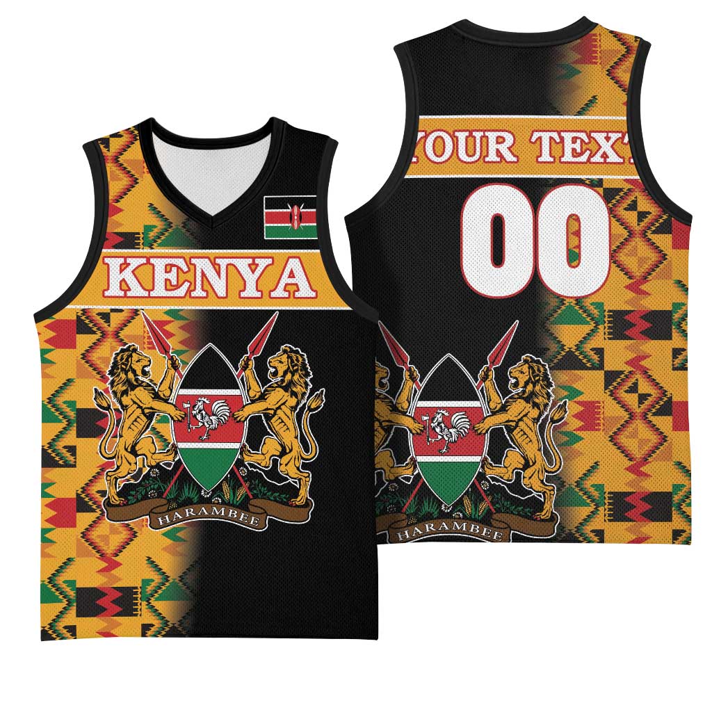 Custom Afro Kenya Coat Of Arms Basketball Jersey With Kente Patterns LT18