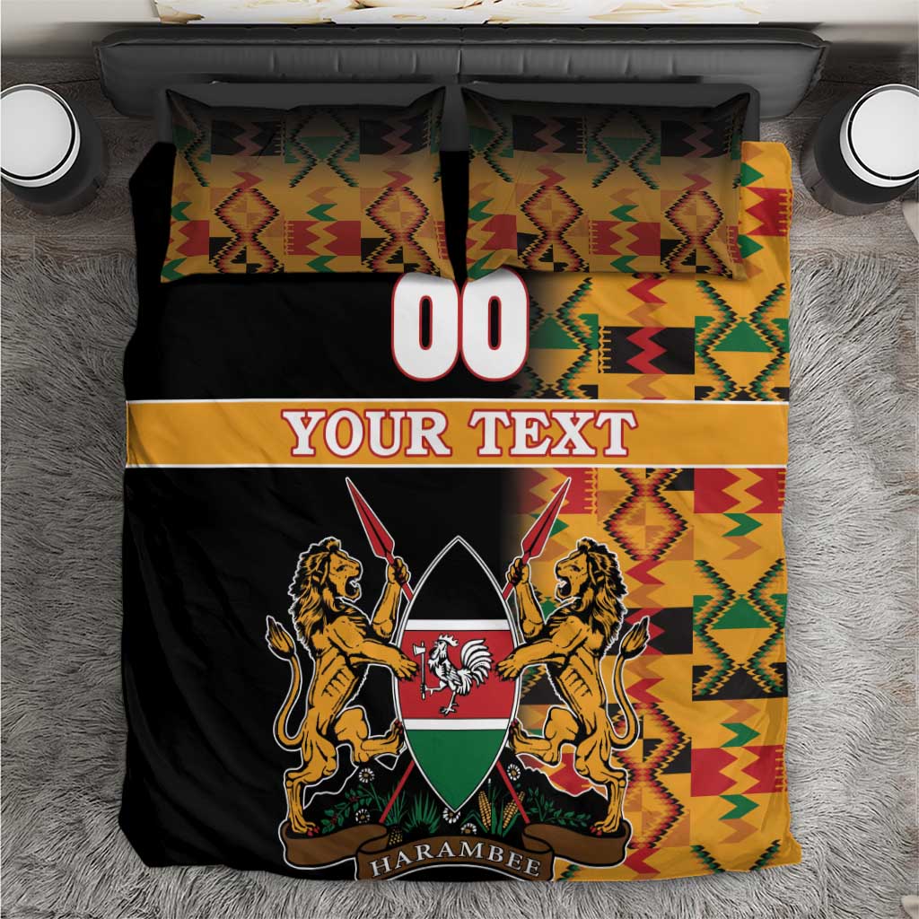 Custom Afro Kenya Coat Of Arms Bedding Set With Kente Patterns