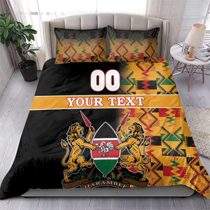 Custom Afro Kenya Coat Of Arms Bedding Set With Kente Patterns