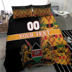 Custom Afro Kenya Coat Of Arms Bedding Set With Kente Patterns