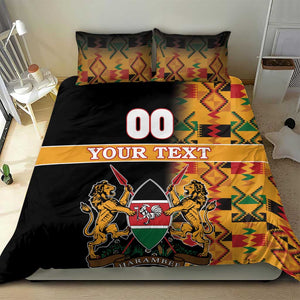 Custom Afro Kenya Coat Of Arms Bedding Set With Kente Patterns