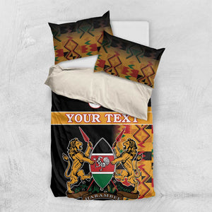 Custom Afro Kenya Coat Of Arms Bedding Set With Kente Patterns