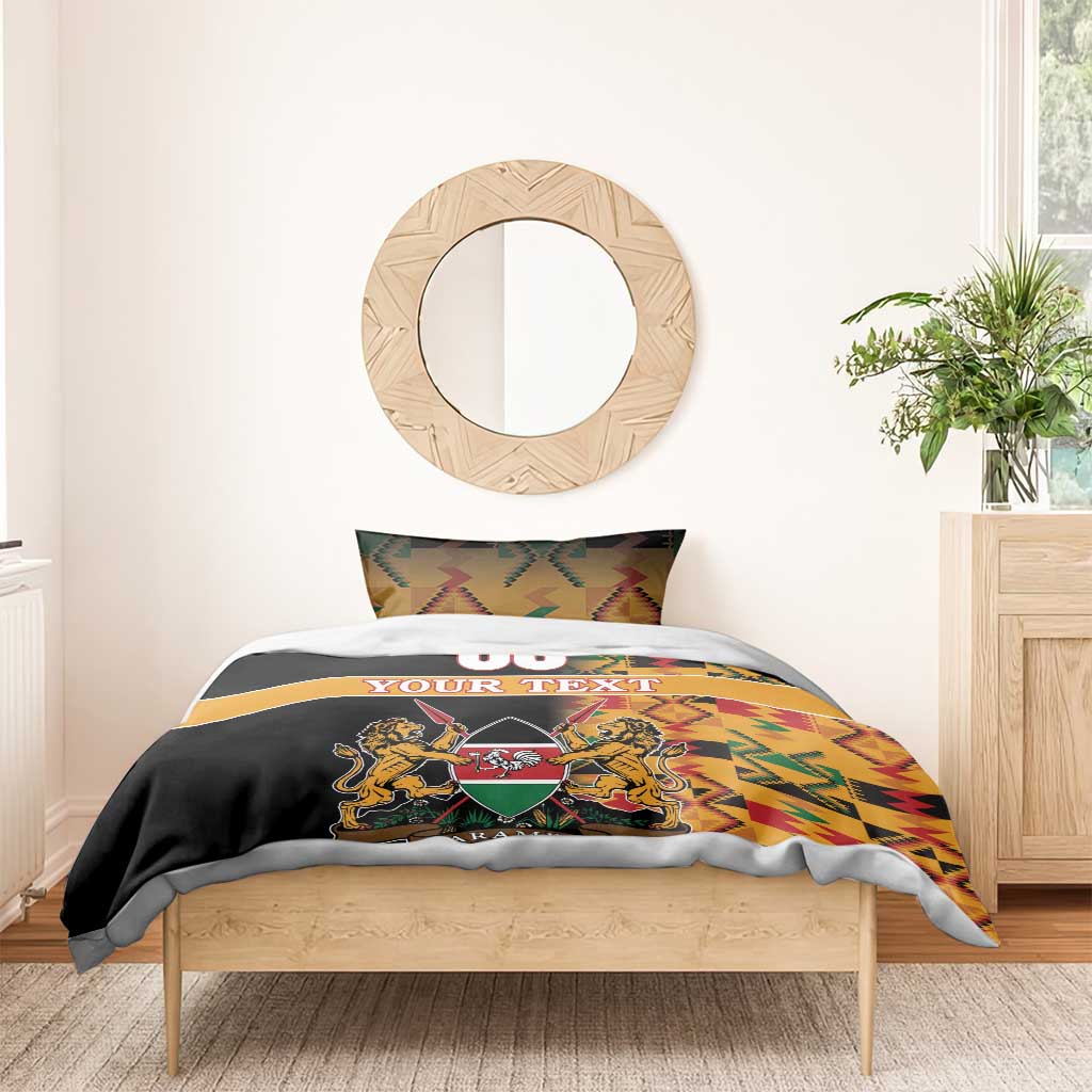 Custom Afro Kenya Coat Of Arms Bedding Set With Kente Patterns