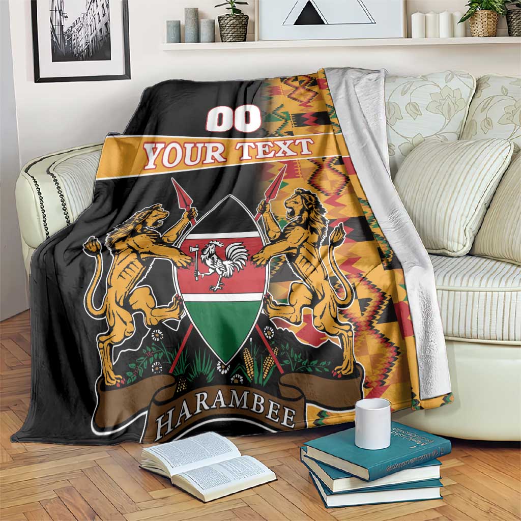 Custom Afro Kenya Coat Of Arms Blanket With Kente Patterns