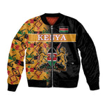 Custom Afro Kenya Coat Of Arms Bomber Jacket With Kente Patterns