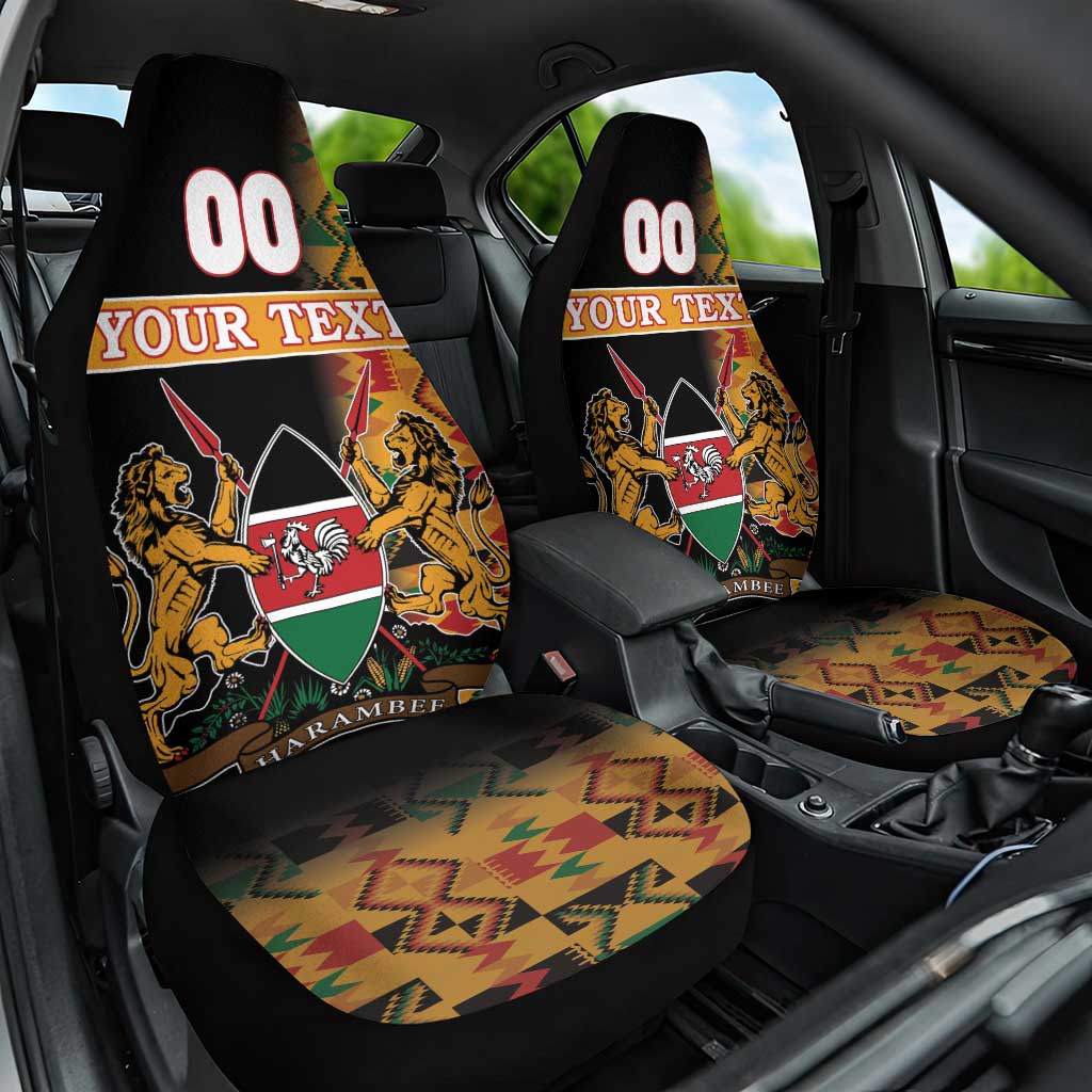 Custom Afro Kenya Coat Of Arms Car Seat Cover With Kente Patterns