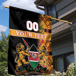 Custom Afro Kenya Coat Of Arms Garden Flag With Kente Patterns