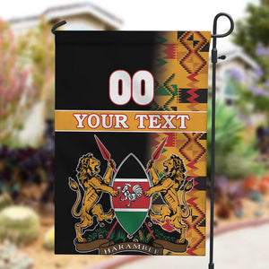 Custom Afro Kenya Coat Of Arms Garden Flag With Kente Patterns