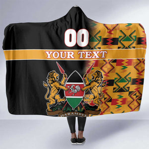 Custom Afro Kenya Coat Of Arms Hooded Blanket With Kente Patterns