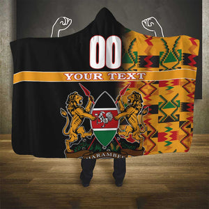 Custom Afro Kenya Coat Of Arms Hooded Blanket With Kente Patterns