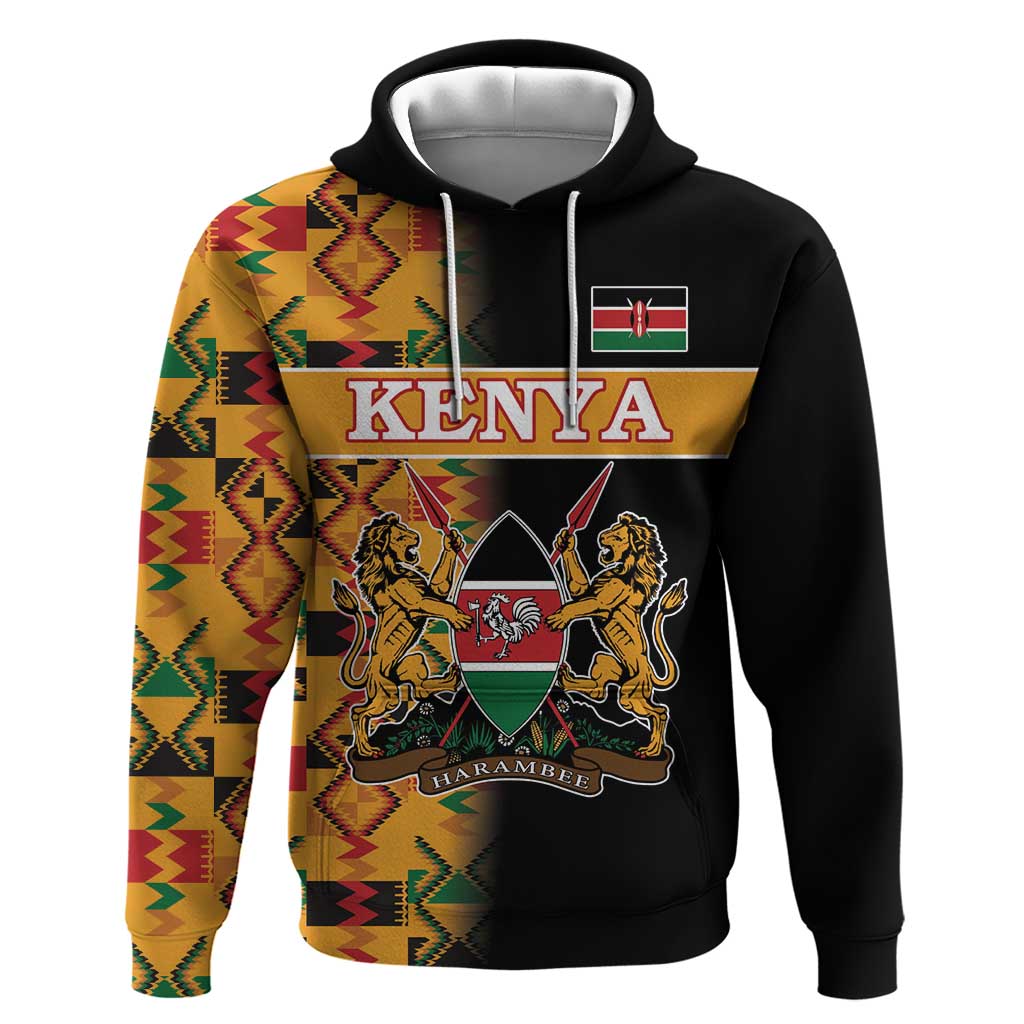 Custom Afro Kenya Coat Of Arms Hoodie With Kente Patterns