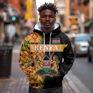 Custom Afro Kenya Coat Of Arms Hoodie With Kente Patterns