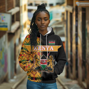 Custom Afro Kenya Coat Of Arms Hoodie With Kente Patterns