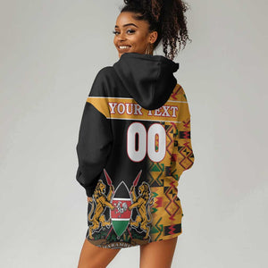 Custom Afro Kenya Coat Of Arms Hoodie Dress With Kente Patterns