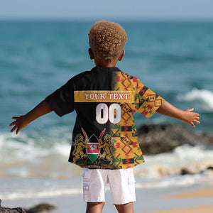 Custom Afro Kenya Coat Of Arms Kid Hawaiian Shirt With Kente Patterns