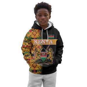 Custom Afro Kenya Coat Of Arms Kid Hoodie With Kente Patterns