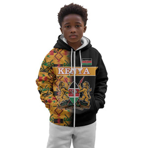 Custom Afro Kenya Coat Of Arms Kid Hoodie With Kente Patterns