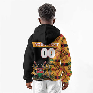 Custom Afro Kenya Coat Of Arms Kid Hoodie With Kente Patterns