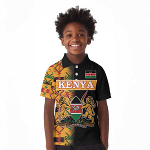 Custom Afro Kenya Coat Of Arms Kid Polo Shirt With Kente Patterns