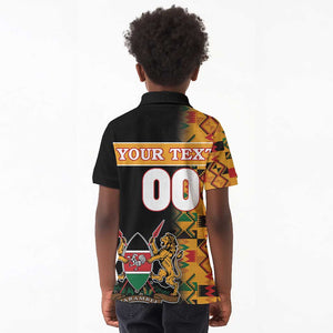 Custom Afro Kenya Coat Of Arms Kid Polo Shirt With Kente Patterns