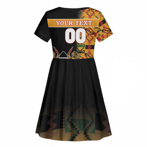 Custom Afro Kenya Coat Of Arms Kid Short Sleeve Dress With Kente Patterns