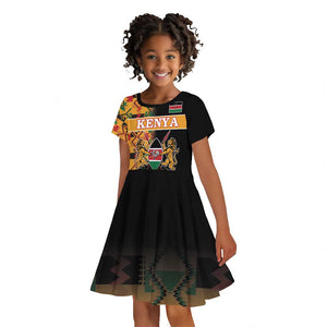 Custom Afro Kenya Coat Of Arms Kid Short Sleeve Dress With Kente Patterns