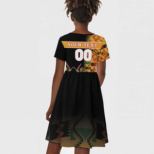 Custom Afro Kenya Coat Of Arms Kid Short Sleeve Dress With Kente Patterns