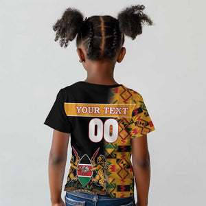 Custom Afro Kenya Coat Of Arms Kid T shirt With Kente Patterns