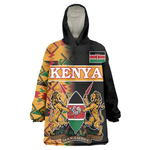 Custom Afro Kenya Coat Of Arms KId Wearable Blanket Hoodie With Kente Patterns