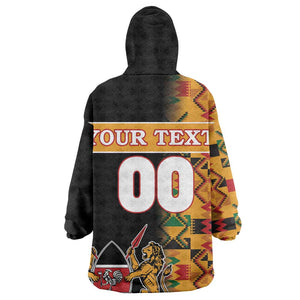 Custom Afro Kenya Coat Of Arms KId Wearable Blanket Hoodie With Kente Patterns