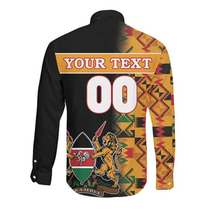 Custom Afro Kenya Coat Of Arms Long Sleeve Button Shirt With Kente Patterns