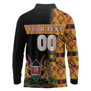 Custom Afro Kenya Coat Of Arms Long Sleeve Polo Shirt With Kente Patterns