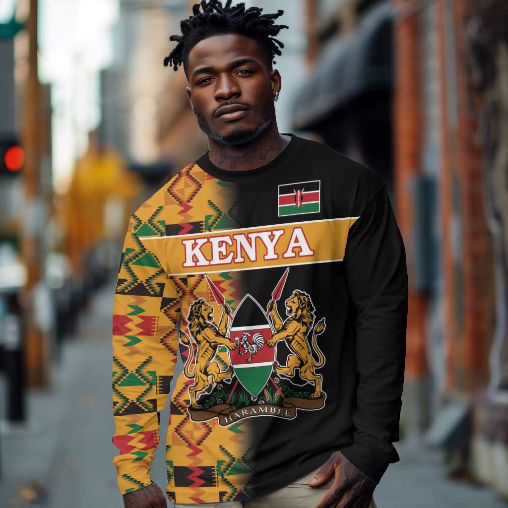 Custom Afro Kenya Coat Of Arms Long Sleeve Shirt With Kente Patterns LT18