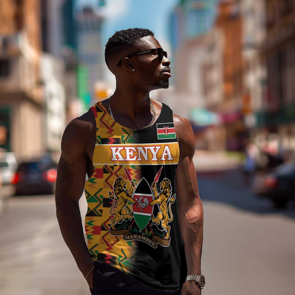 Custom Afro Kenya Coat Of Arms Men Tank Top With Kente Patterns