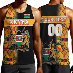 Custom Afro Kenya Coat Of Arms Men Tank Top With Kente Patterns