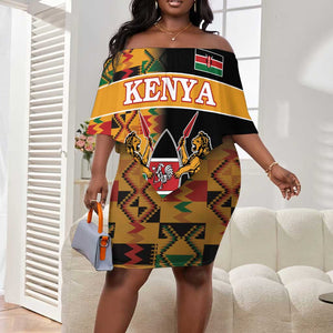 Custom Afro Kenya Coat Of Arms Off Shoulder Short Dress With Kente Patterns LT18