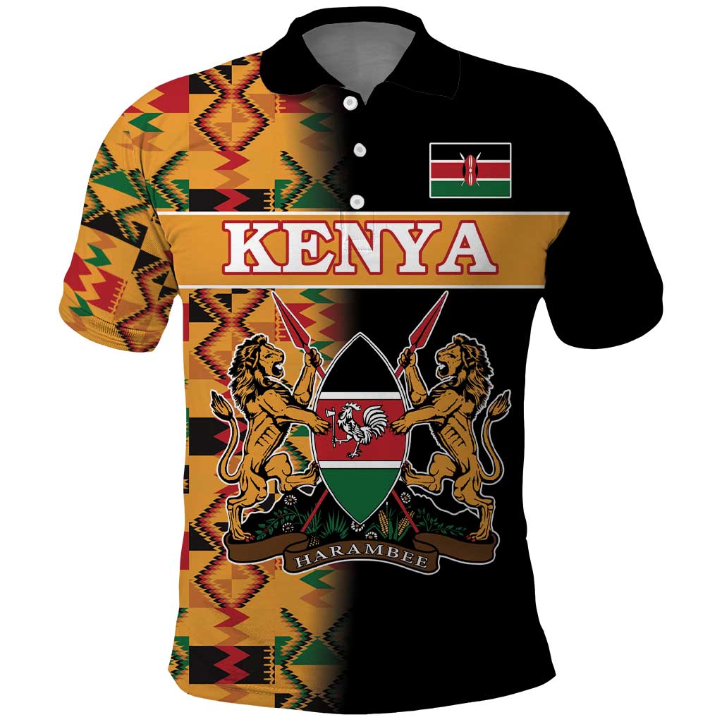 Custom Afro Kenya Coat Of Arms Polo Shirt With Kente Patterns