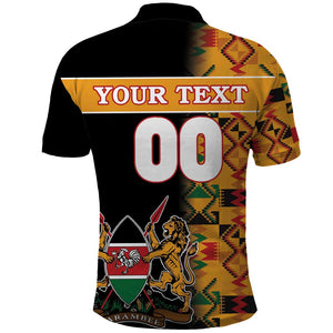 Custom Afro Kenya Coat Of Arms Polo Shirt With Kente Patterns