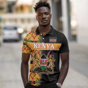 Custom Afro Kenya Coat Of Arms Polo Shirt With Kente Patterns