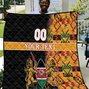 Custom Afro Kenya Coat Of Arms Quilt With Kente Patterns