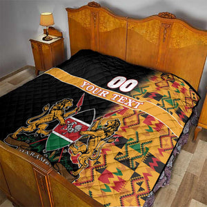 Custom Afro Kenya Coat Of Arms Quilt With Kente Patterns