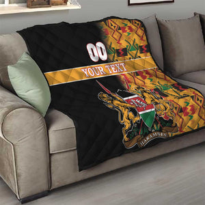 Custom Afro Kenya Coat Of Arms Quilt With Kente Patterns