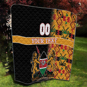 Custom Afro Kenya Coat Of Arms Quilt With Kente Patterns