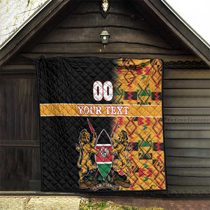 Custom Afro Kenya Coat Of Arms Quilt With Kente Patterns