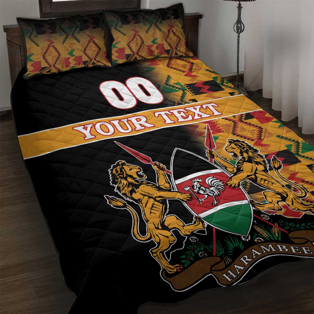 Custom Afro Kenya Coat Of Arms Quilt Bed Set With Kente Patterns