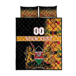 Custom Afro Kenya Coat Of Arms Quilt Bed Set With Kente Patterns